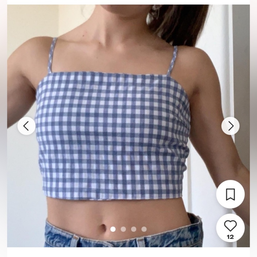Brandy Melville Blue and White Gingham Crop Top One Size {373} - Picture 1 of 10